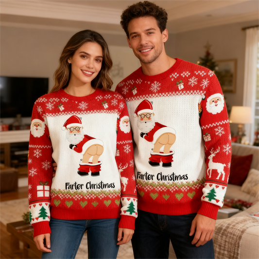 WW | Goofy Santa Cartoon Muster Hässlicher Pullover - Unisex Weihnachtsfeier-Essential
