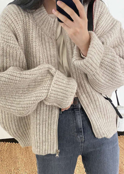 WW | Reißverschluss Chunky Strickcardigan - Oversized Rippstrickjacke