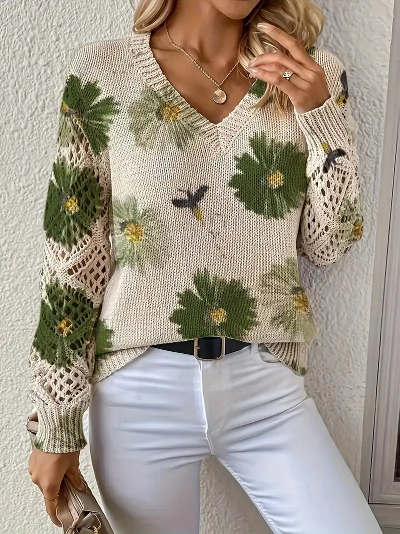 Rayuela Elegant Floral Print Pullover - Green
