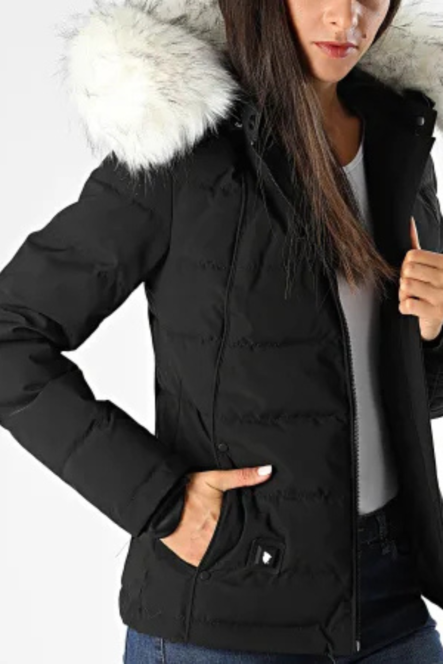 Freya | Women's Heated Down Jacket with Hood and Faux Fur