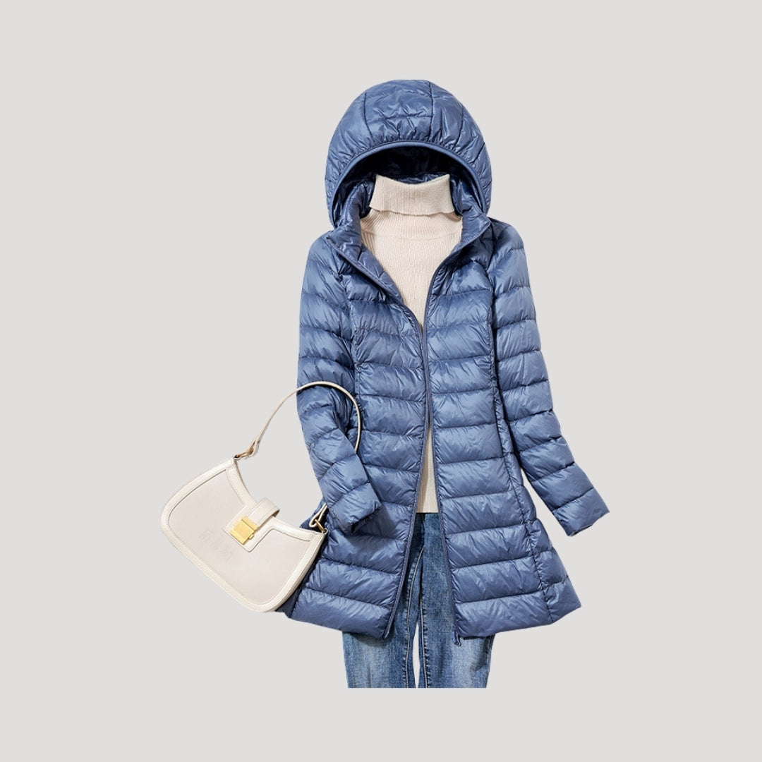 WW | Damen lange gepolsterte Winter-Puffermantel mit Kapuze