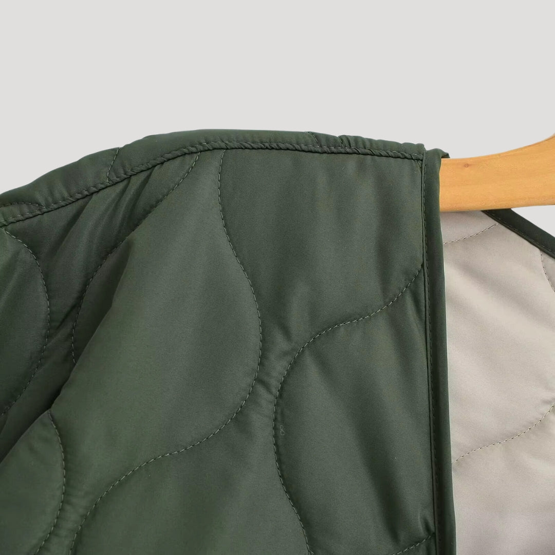 WW | Damen gesteppte oversized grüne Fleece Zip-Up Jacke