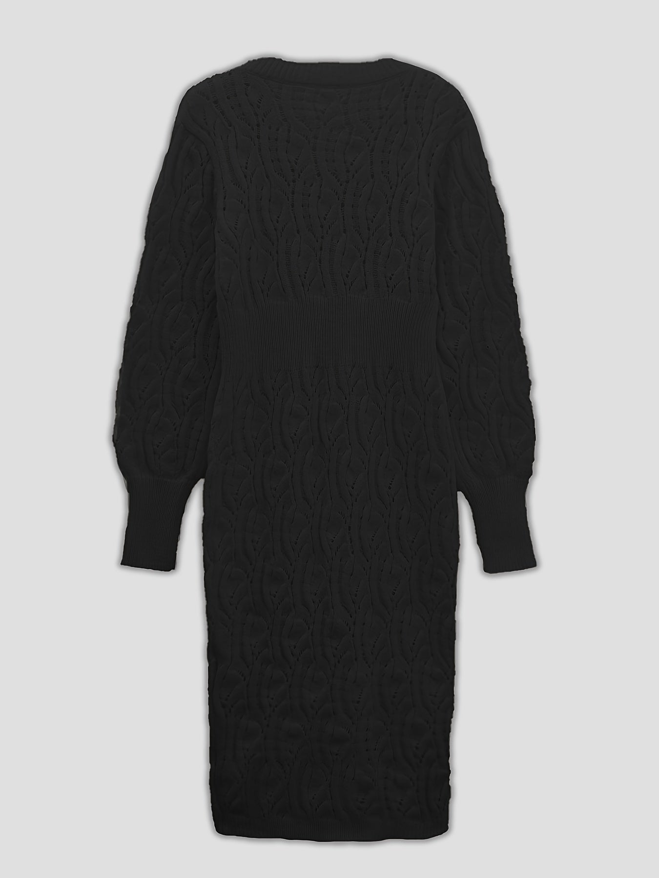 WW |  Baumwolle Solide Loch Pullover V-Ausschnitt Lange Ärmel Midi Formelles Kleid Für Damen - Ideal für formelle Anlässe