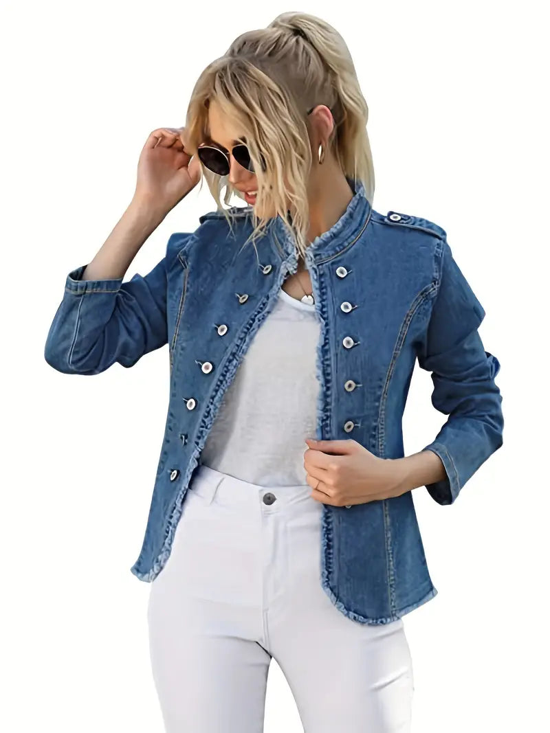 WW | Blaue Raw-Trim Jeansjacke für Damen
