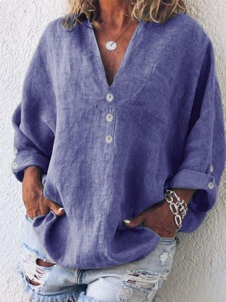 WW | Oversized Fit V-Neck Buttons Long-Sleeved Breathable Design