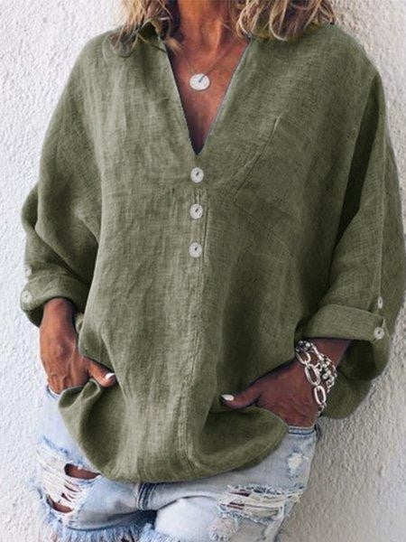 WW | Oversized Fit V-Neck Buttons Long-Sleeved Breathable Design