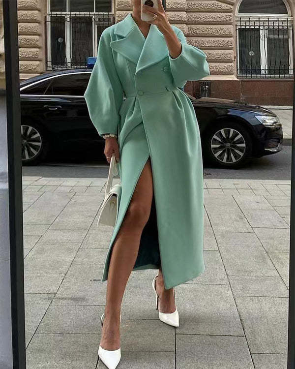 WW | Vintage-Wollmantel mit Lampenschirmärmeln und Revers