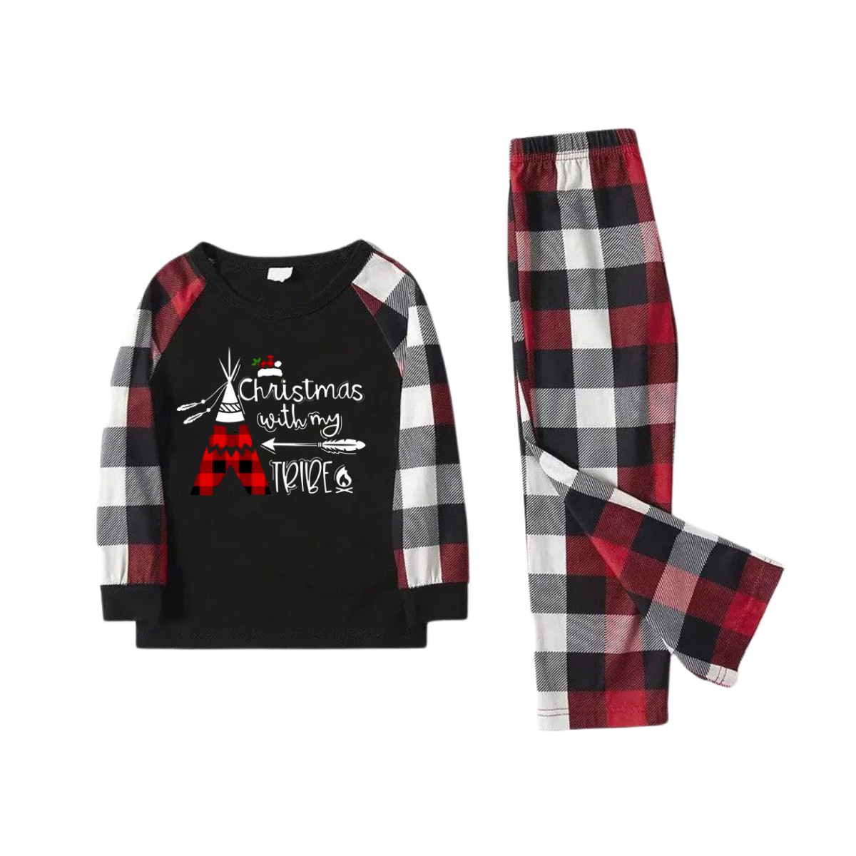 WW | "Weihnachten Mit Meinem Stamm" Muster Ⅱ - Rot&Schwarz&Weiß Karierte Passende Pyjamas