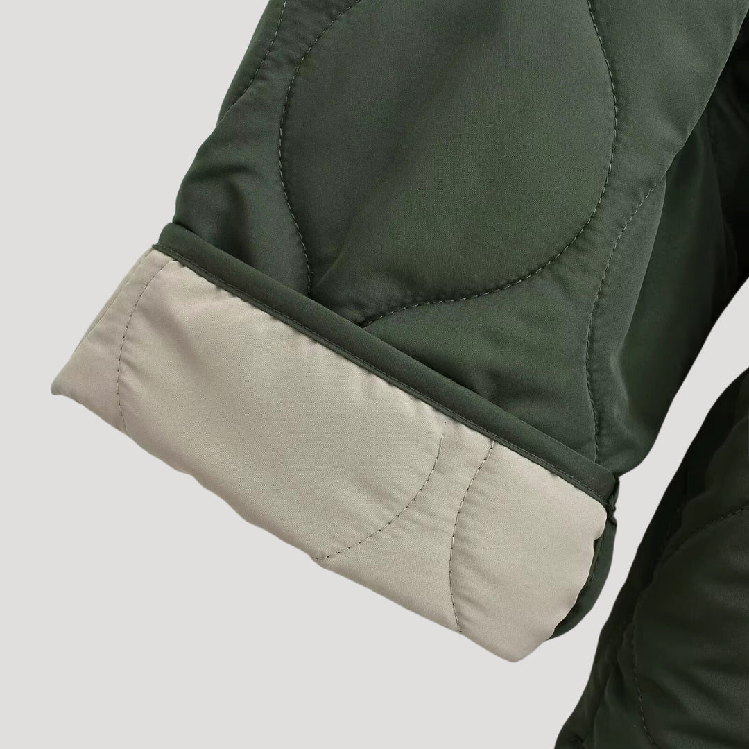 WW | Damen gesteppte oversized grüne Fleece Zip-Up Jacke