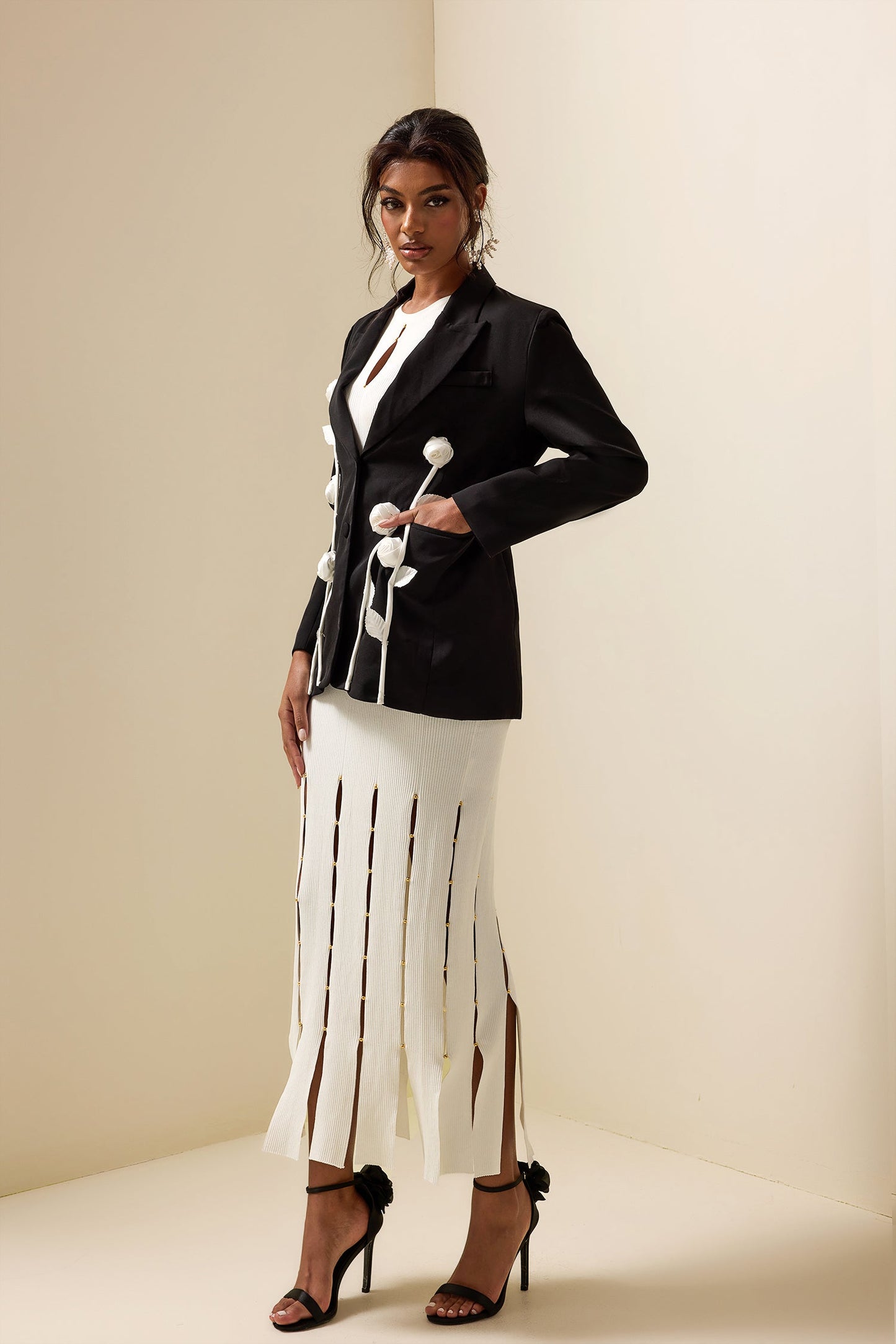 WW | Floral contrast long-sleeved blazer jacket
