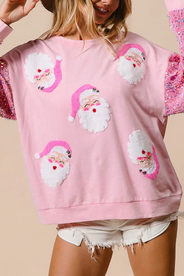 WW | Weihnachten Lässig Locker Rundhals Pailletten Ärmel Sweatshirt
