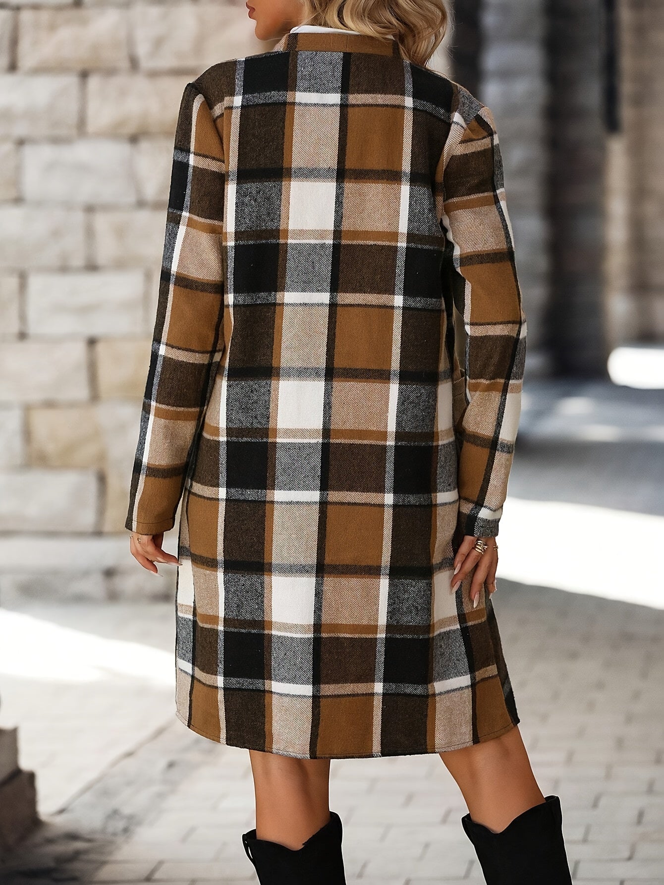 WW | karierter Trenchcoat mit offenem Vorderteil und vielseitigem Stil für Damen - Perfekt für Lässige Tage