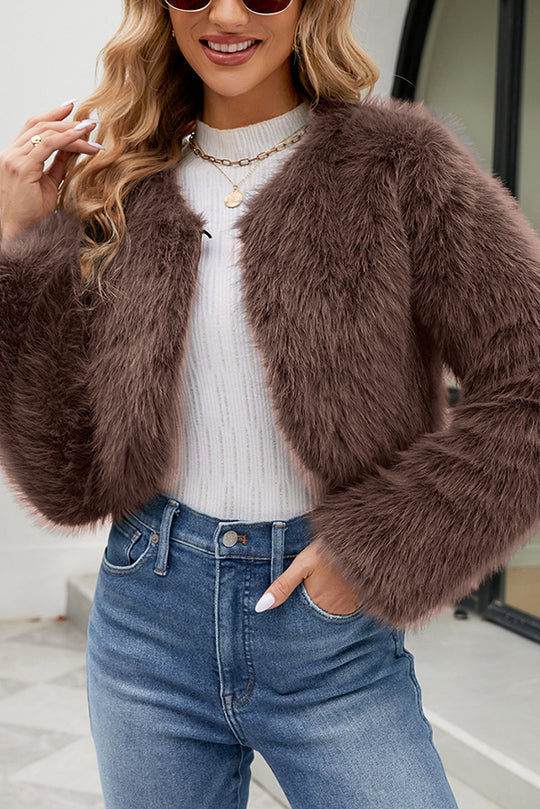 WW | Long Sleeve Short Casual Faux Fur Jacket