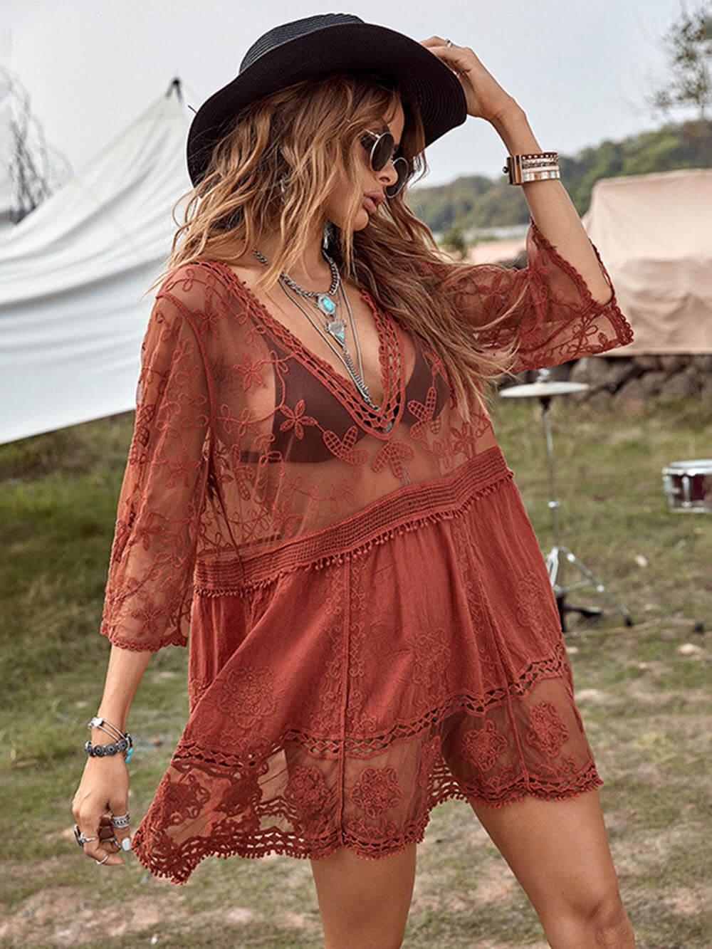 Loose lace beach dress as a bikini cover-up for that vacation feeling