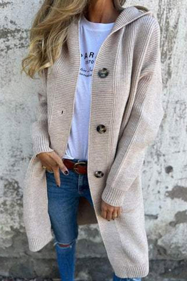WW | Mittellange Strickjacke mit Kapuze und Taschen für Frauen