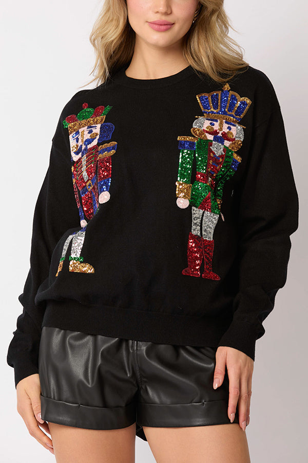 WW | Weihnachtssoldat Pailletten Mode Lässiger Sweatshirt