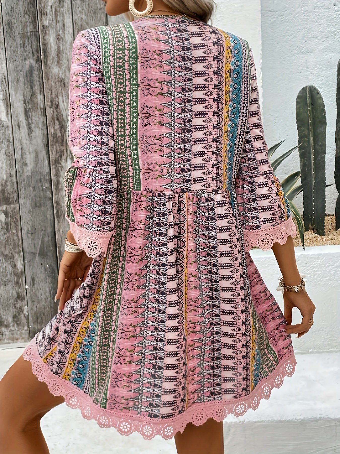 Sofie - V-Neck Dress with Lace Trim
