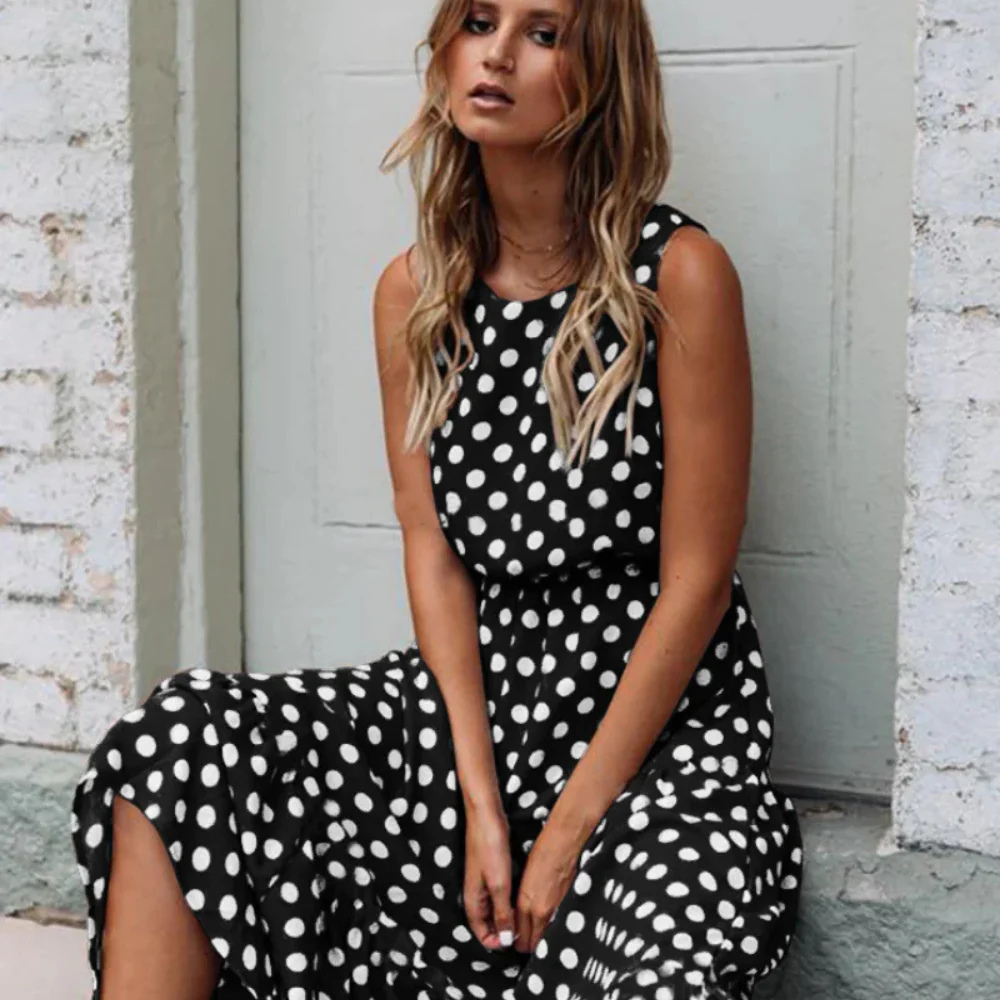 WW | Schwarzes Polka Dot Midikleid Für Einen Retro Chic Look