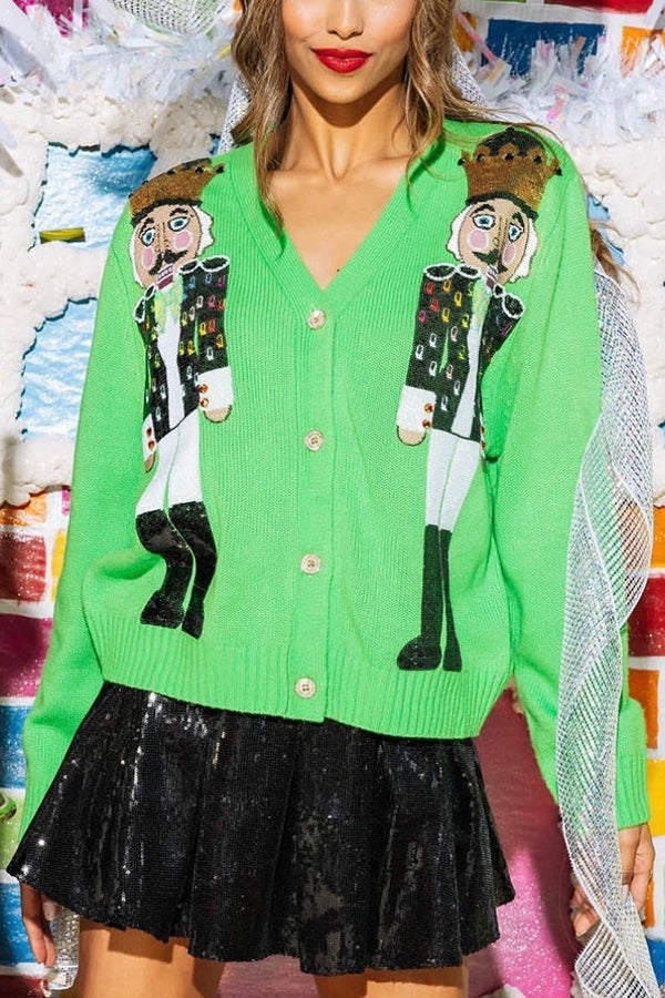 WW | Weihnachtsnussknacker Pailletten Freizeit Strickjacke