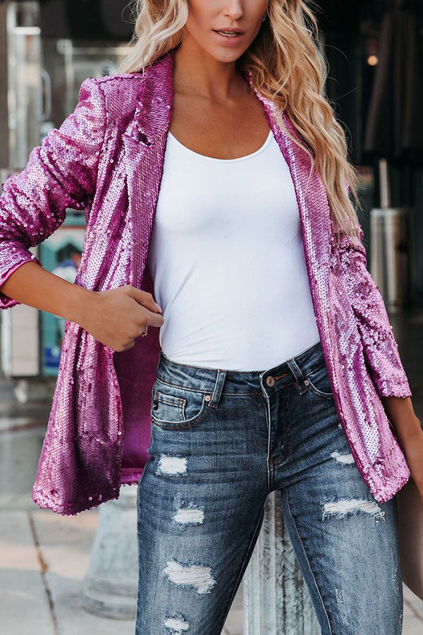WW | Moderner Blazer mit langen Ärmeln und Pailletten für Damen