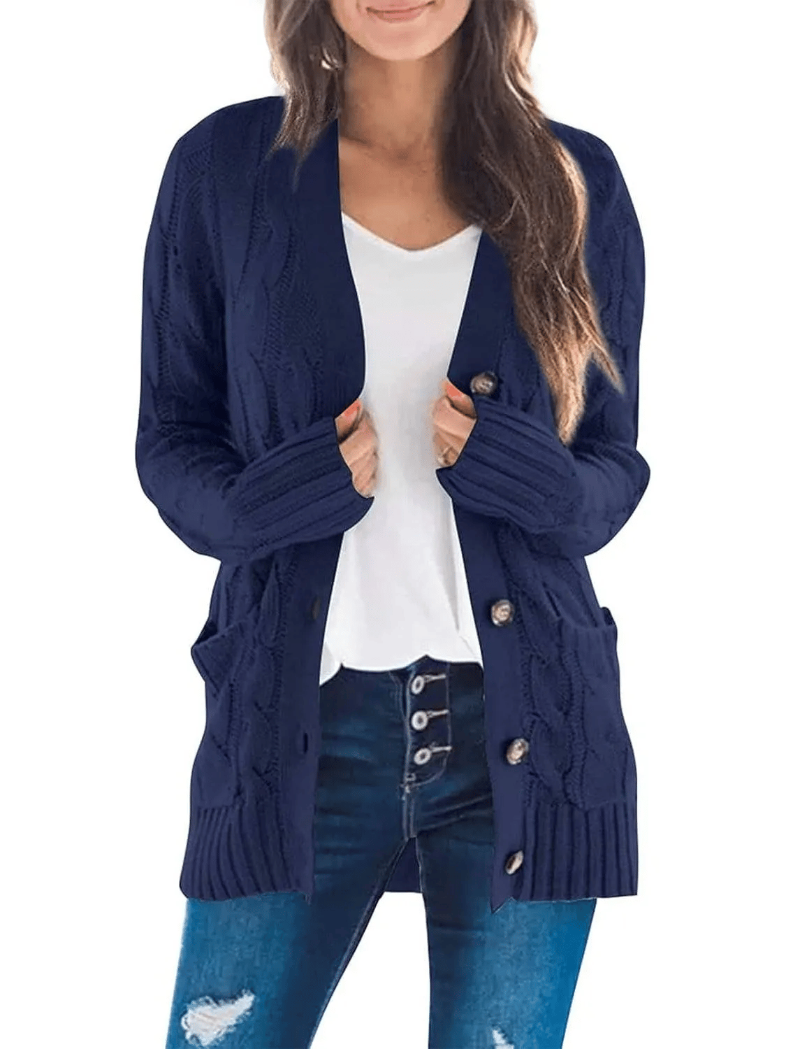 WW | Open-Front Cable-Knit Cardigan