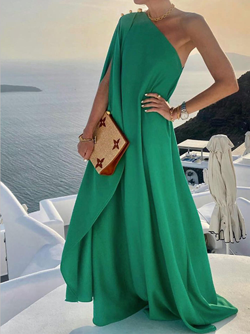 WW | Drapiertes Maxikleid mit einem Schulter für Damen