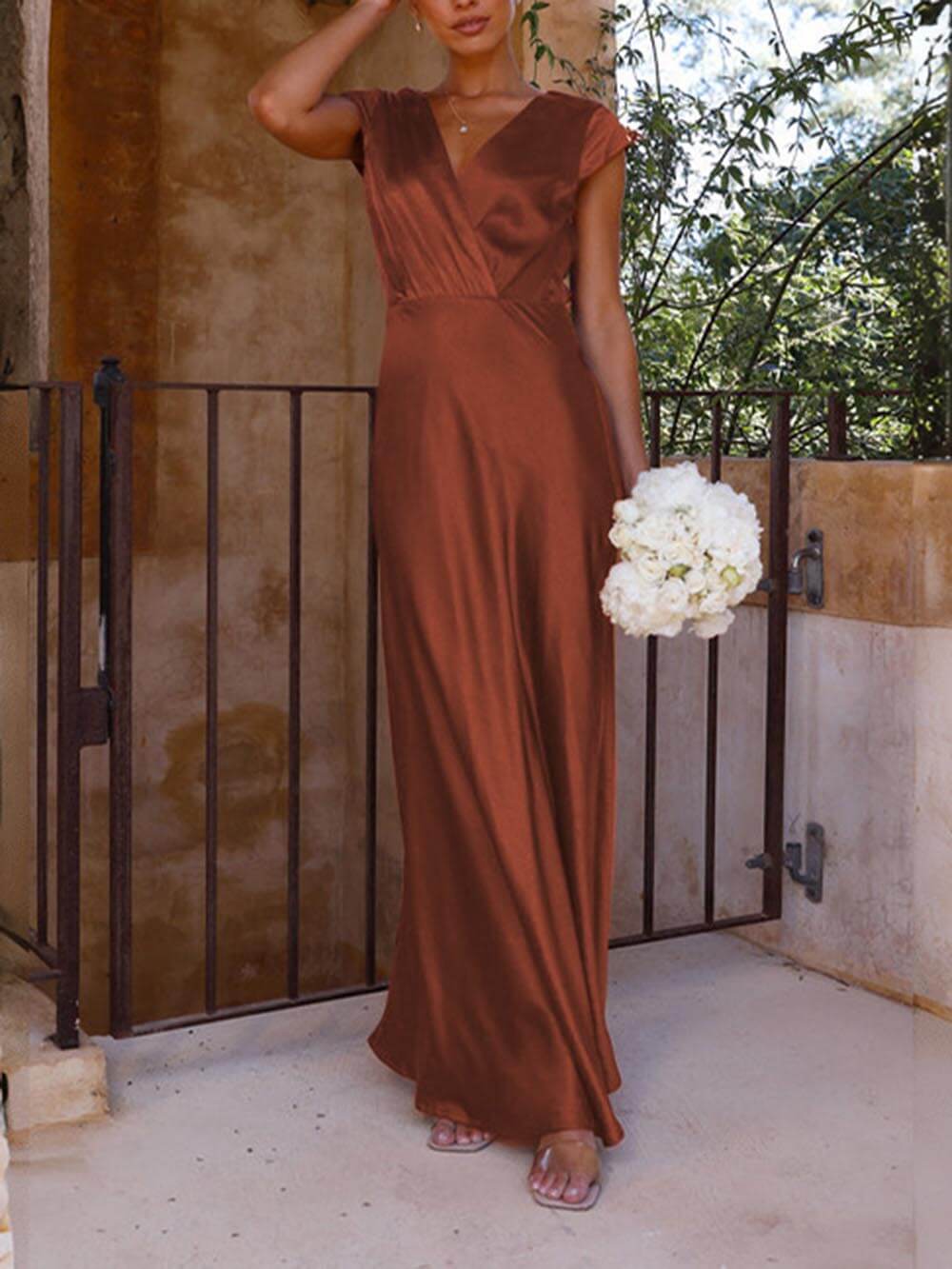 WW | Satin Fishtail Maxi Kleid mit V-Ausschnitt für Damen