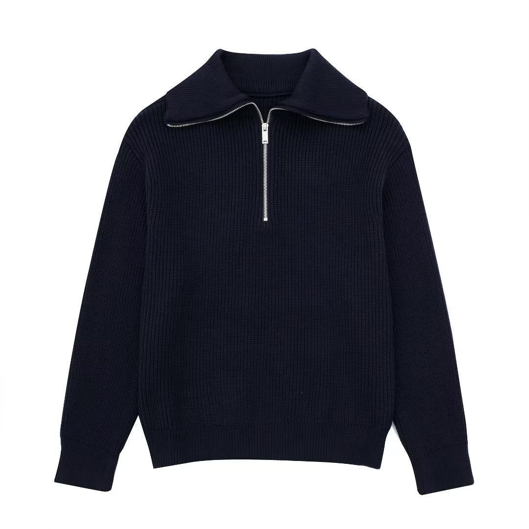 WW | All-Match Open Collar Wool Sweater