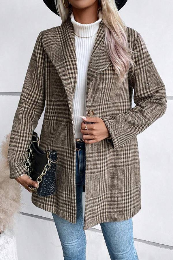 WW | Kollektion Karierter Kragen Langarmjacke