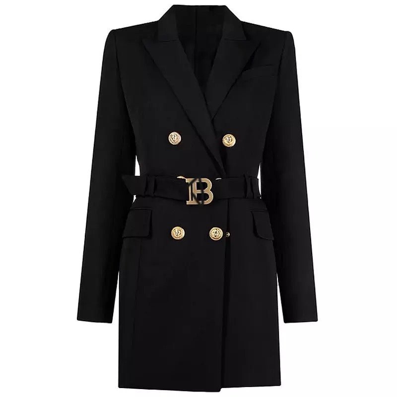 WW | Doppelreiher Blazer Kleid - Goldene Knopfakzente - Maßgeschneiderte Eleganz - Vielseitiger Stil