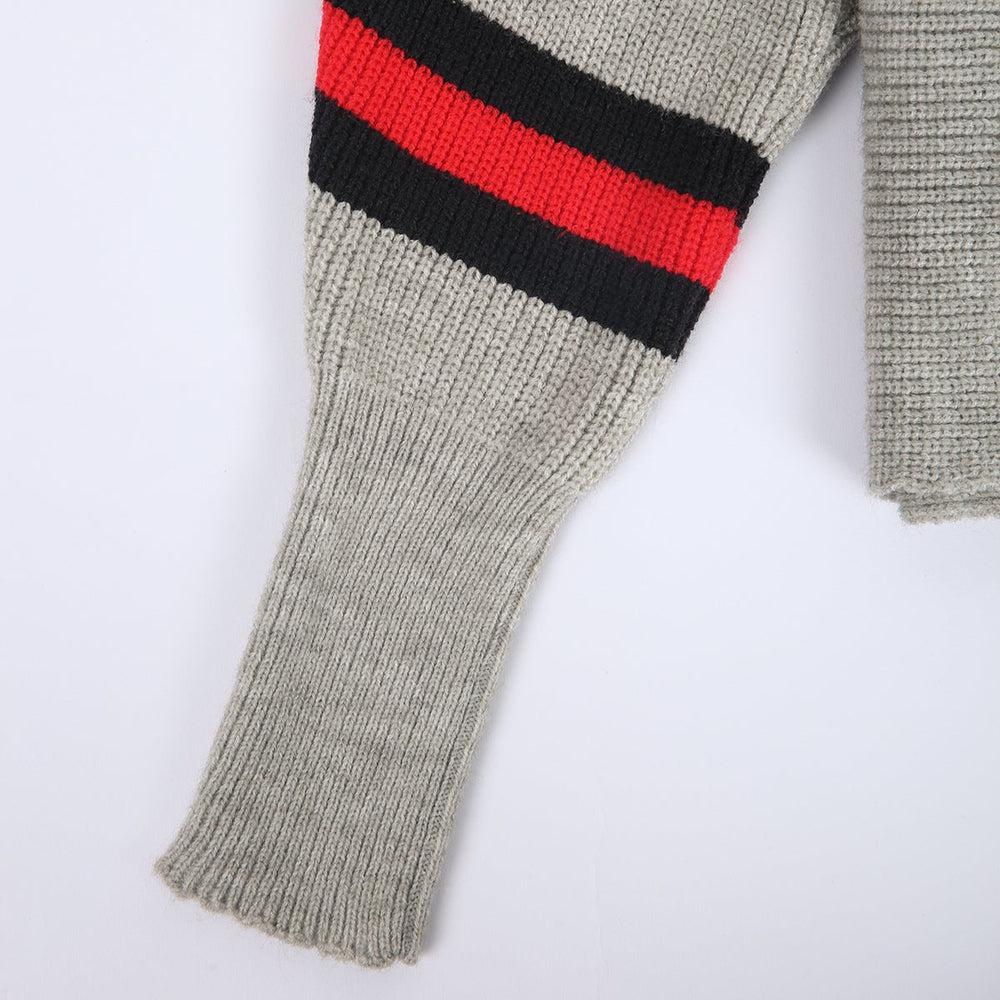 WW | Grauer Dolman Pullover mit Roten Streifen