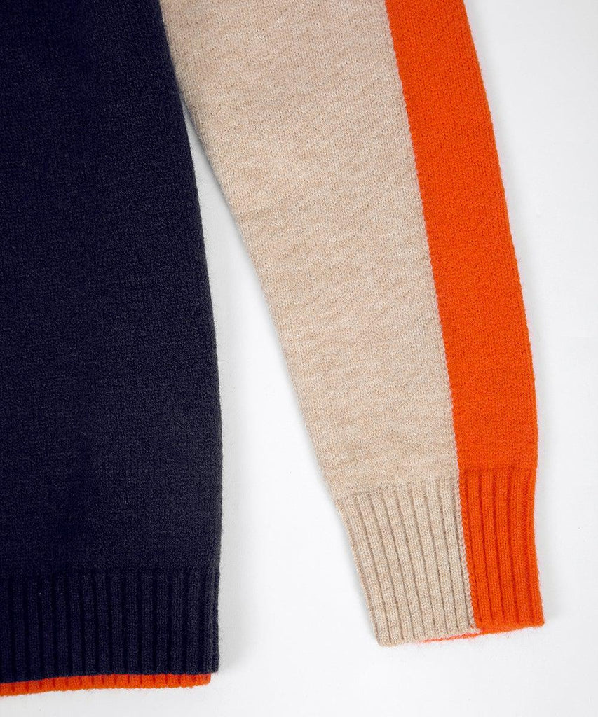 WW | Damenpullover mit Retro-Streifen in Marine und Orange
