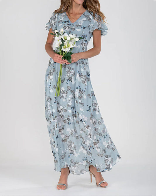 WW - Floral Maxi Dress for Women | Chiffon Fabric Flowy Summer Dress | Maxi Dress with Flowing Skirt