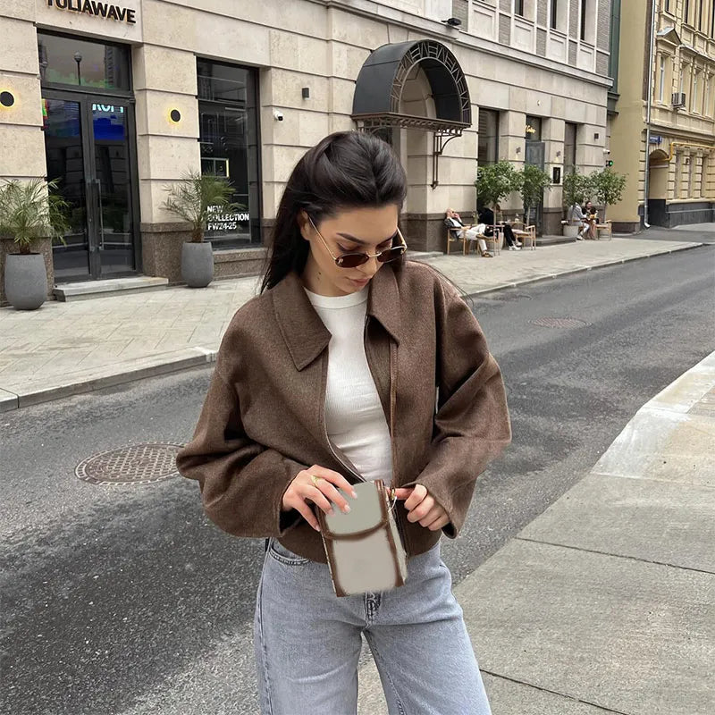 WW | Warm Long-Sleeved Down Collar Jacket with Zipper