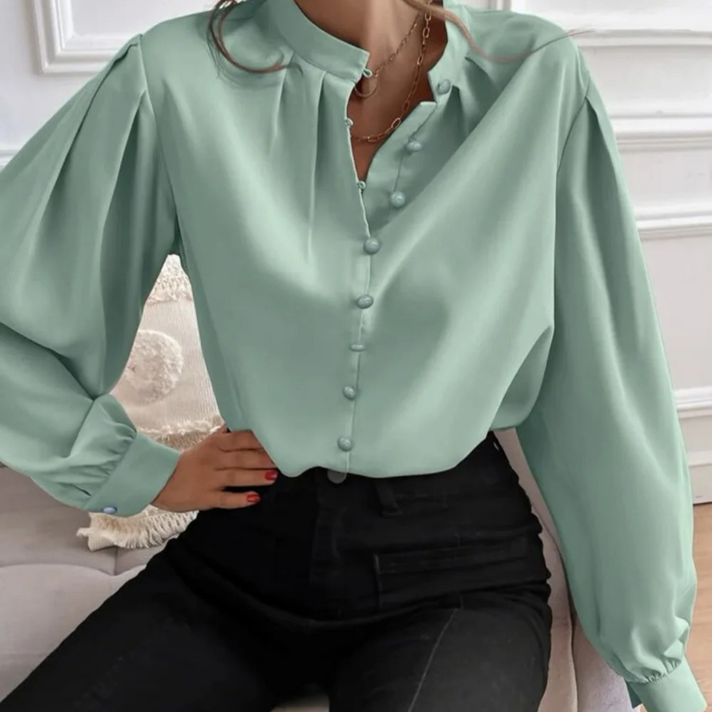 WW | White Elegant Women's Blouse with Floral Pattern and Collar