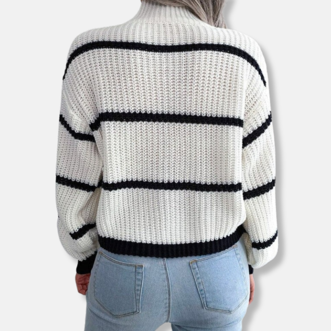 WW | Strickpullover - Weicher gerippter Rollkragen - Lockere Passform - Klassische Streifen