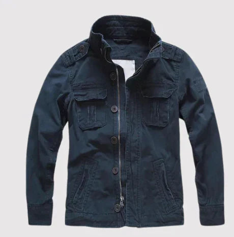 WW | Jeansjacke Reguläre Passform Knopfverschluss Hoher Kragen Mehrere Taschen Schulterklappen