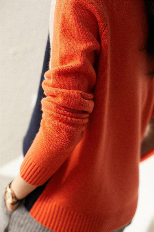WW | Damenpullover mit Retro-Streifen in Marine und Orange