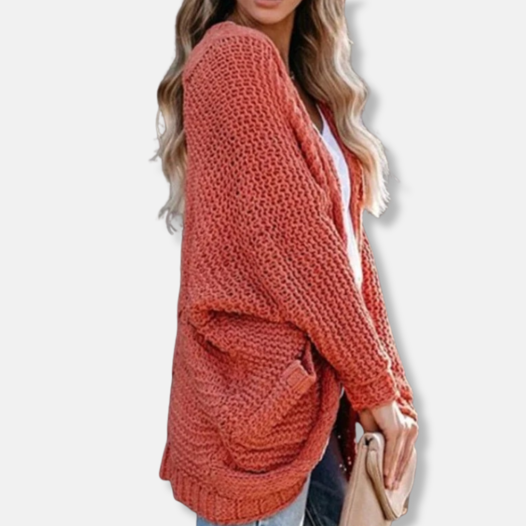 WW | Woll Übergroßer Cardigan - Gerippter Offener Fronttaschen Cardigan
