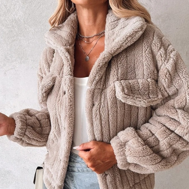 WW | Damen Kurze Warme Teddyjacke Gemütlicher Stil