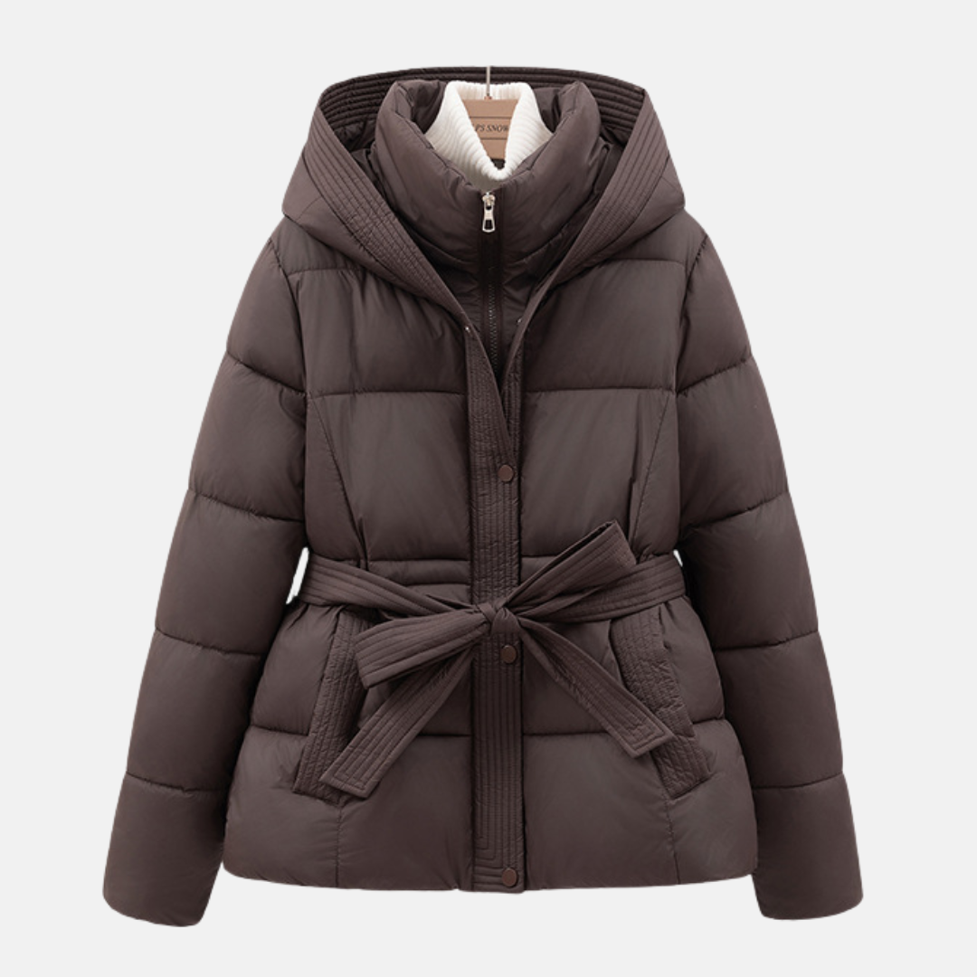 WW | Women's Padded Coat – Slim Fit Quilted Design – With Hood and Waist Drawstring – Zipper Closure
