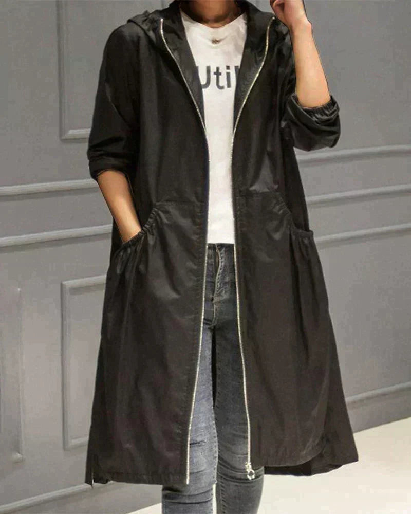 WW | Long Waterproof Weatherproof Hooded Rain Jacket with Zipper
