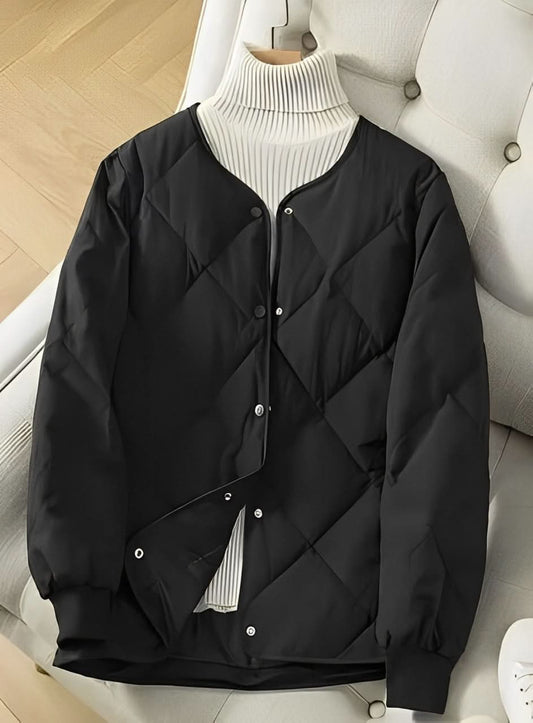 WW | schwarze Pufferjacke mit modernem gestepptem Muster für Frauen