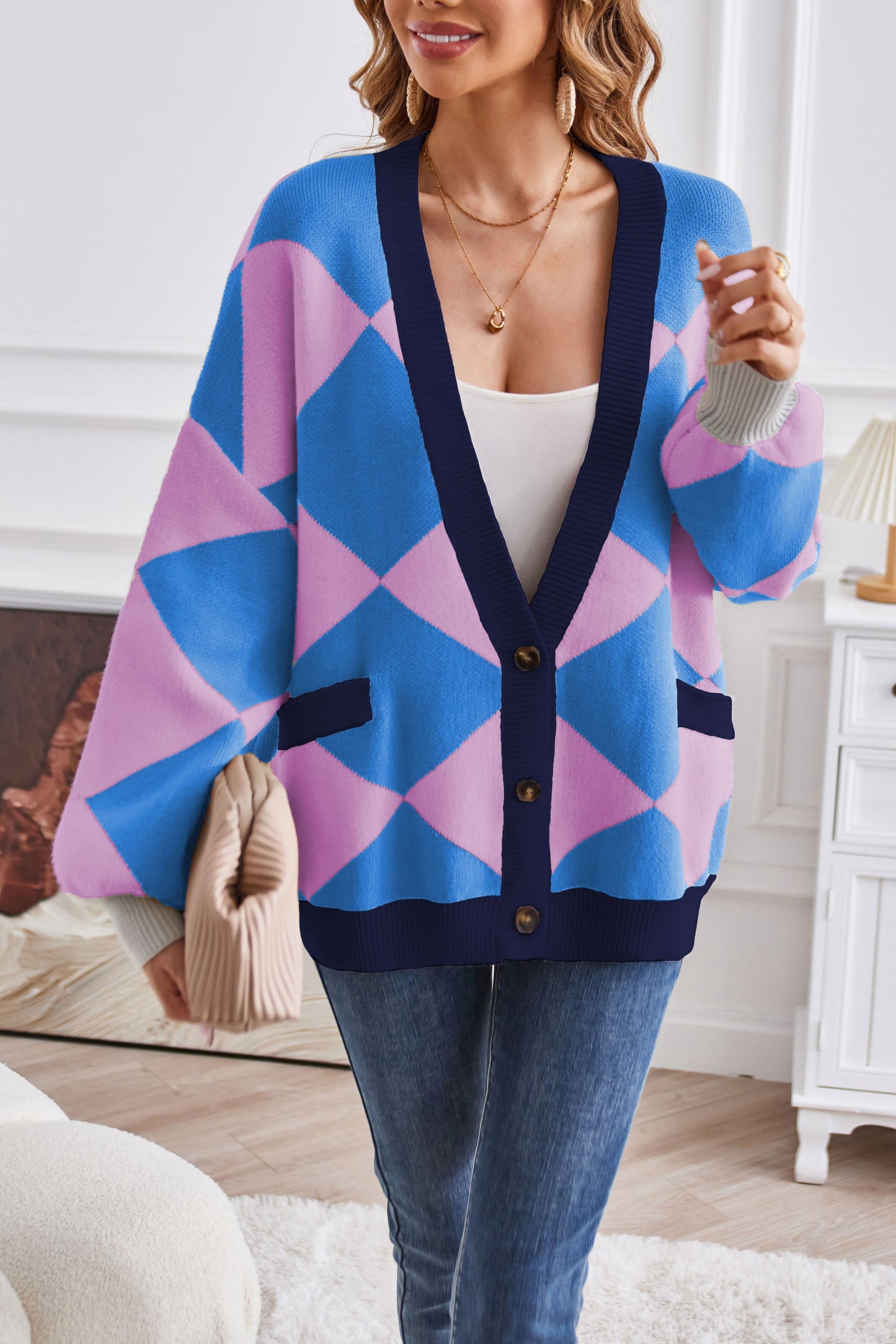 WW | Women's Patchwork Vest with V-Neck and Checks