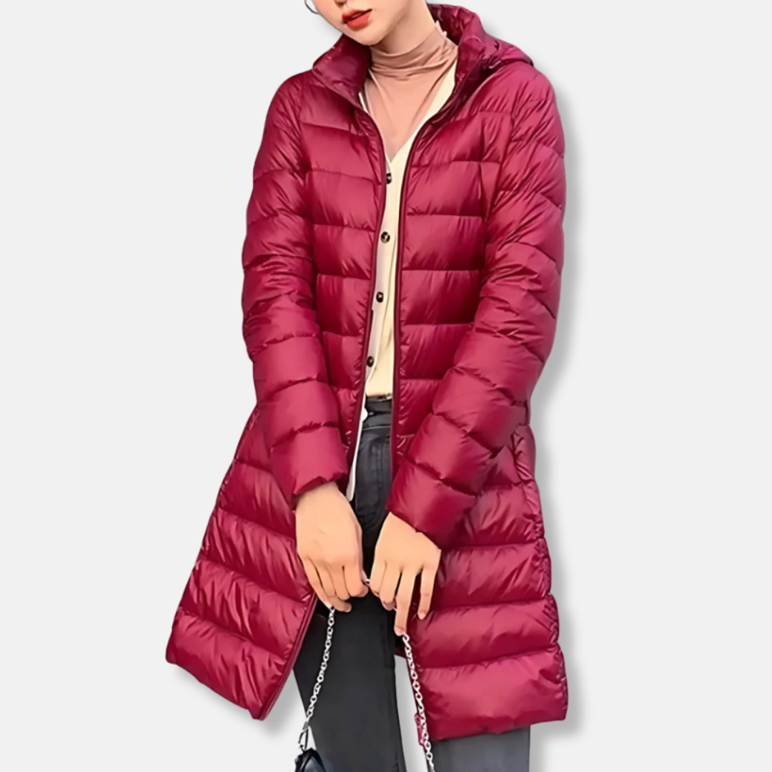 WW | Nylon Puffer Jacket - Mid-length Quilted Jacket with Hood