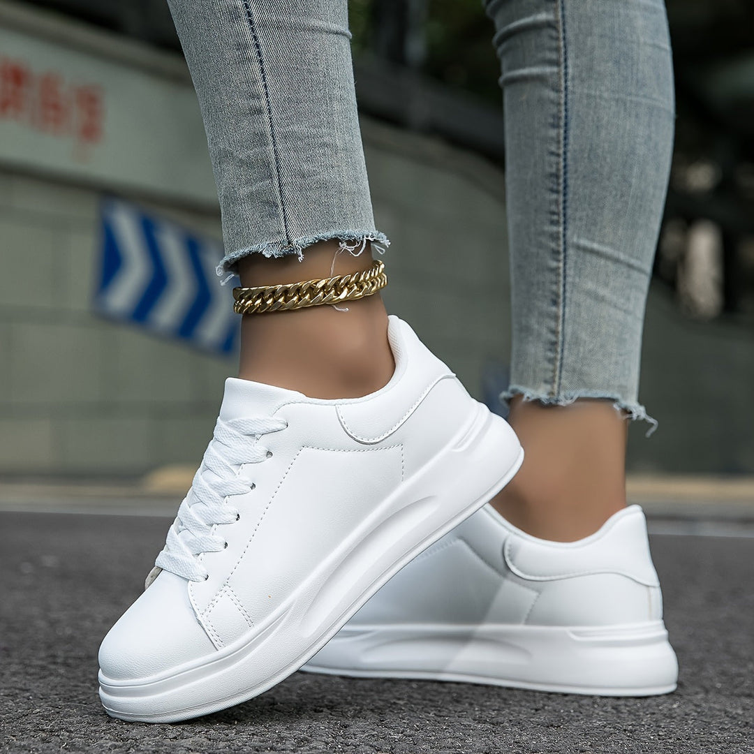 WW | Damen Leder Sneakers Weiß Sportliche Damenschuhe