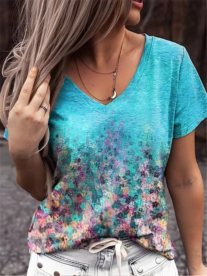 WW | T-Shirt mit V-Ausschnitt und Floralem Druck