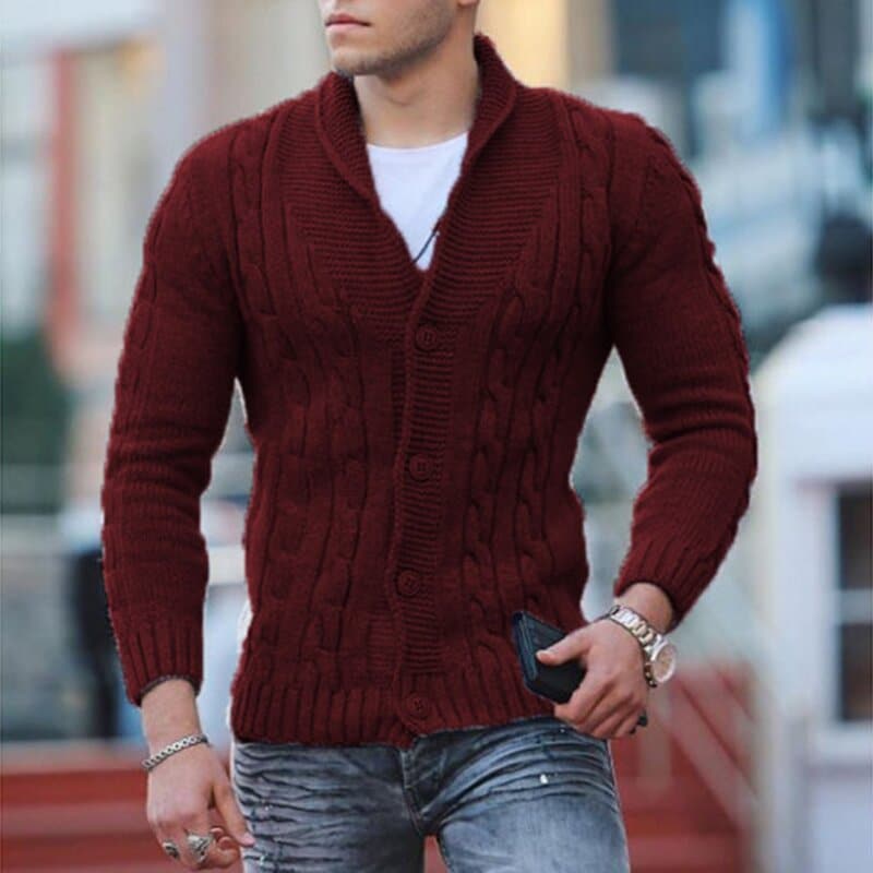 WW | Strickjacke Kabelstrick Wollmischung Slim Fit Knopfverschluss