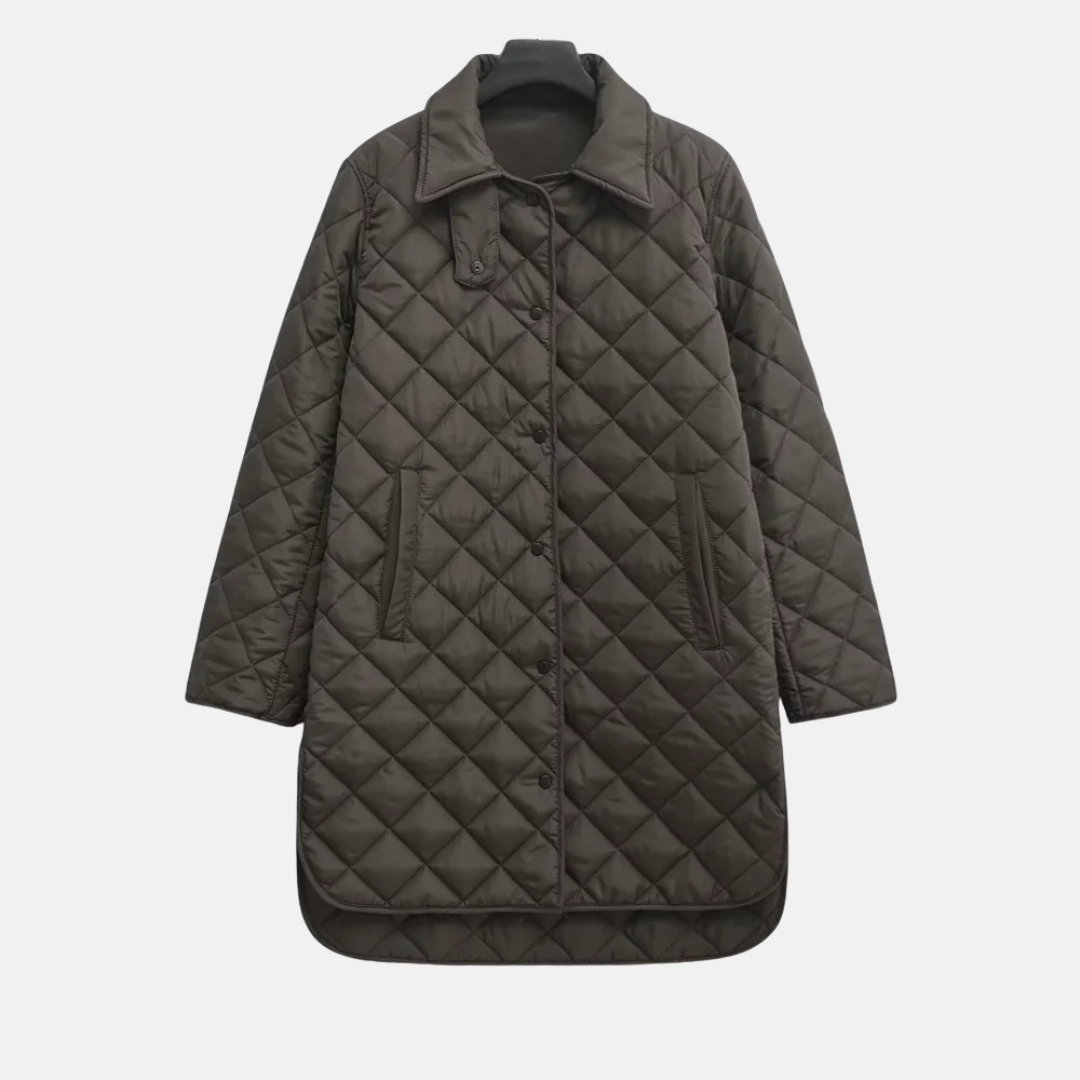 WW | Quilted Jacket Casual Fit Diamond Pattern Mid-length Shirt Collar