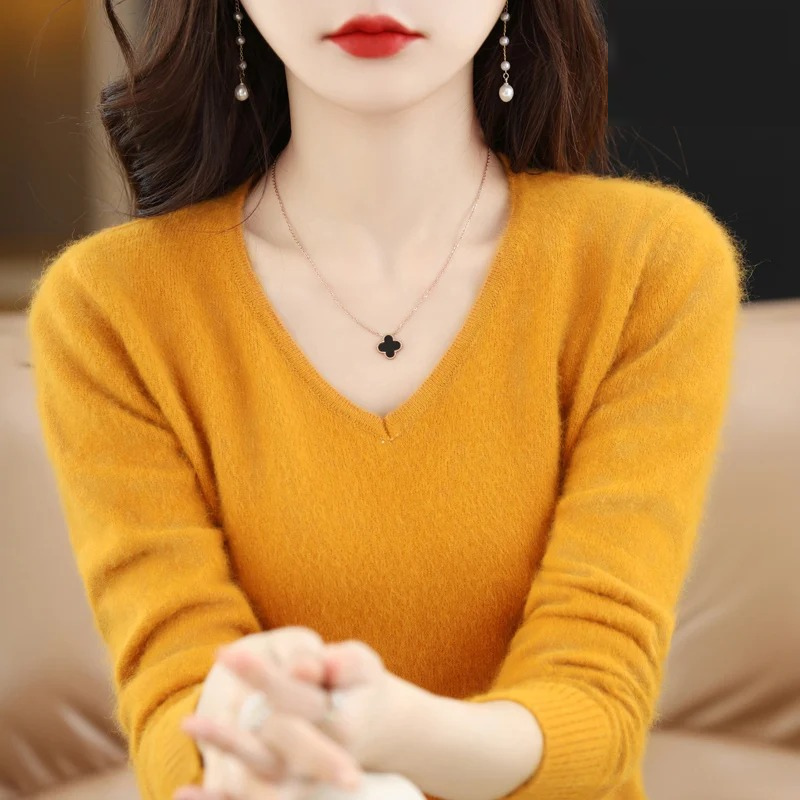 WW | Women's Cashmere V-Neck Sweater Lightweight and Soft Knit Pullover